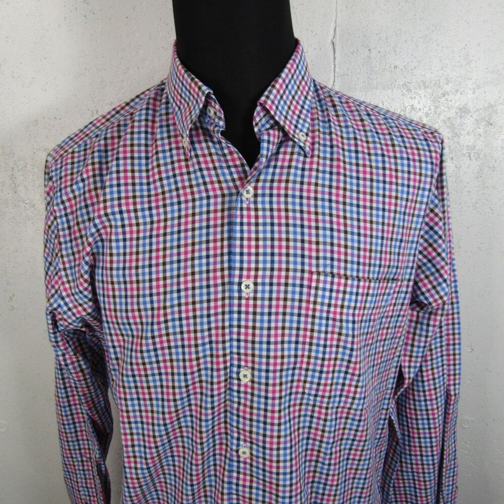 Peter Millar Men's Medium Plaid Button Down Shirt Long Sleeve 100% Cotton